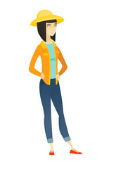 Young asian farmer laughing.