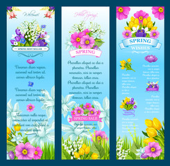 Spring vector wishes banners and flowers