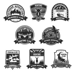 Hunting club adventure vector icons or badges set