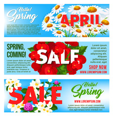 Sale banners of springtime vector floral design