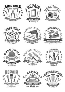 Building and construction work tools vector icons