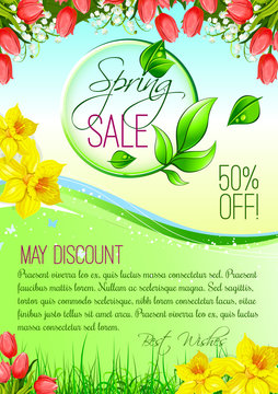 Spring Holiday Sale Vector Floral Poster