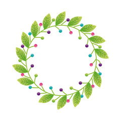 decorative wreath of leaves icon over white background. colorful design. vecotr illustration
