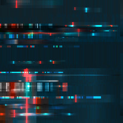 Glitch. Error signal TV, failure computer. Abstract blurred background with technology malfunction. Modern design. Colorful: blue, orange. Vector illustration of EPS10  - 142987743