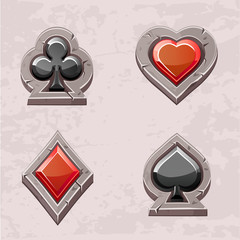 card suit, poker icons stone texture