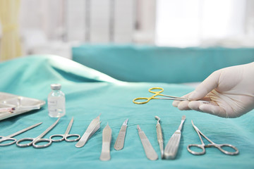 Surgical instruments in operating room.