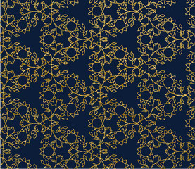 Golden seamless pattern. Elegant vector element for design in Arabic pattern style in Ramadan Kareem festival.Lace vector illustration for weddin and greeting card in vintage style on green background