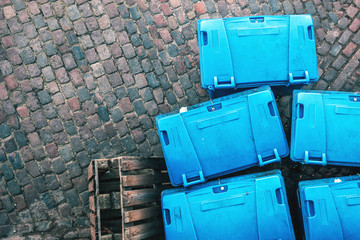 Plastic garbage dumspter containers from above