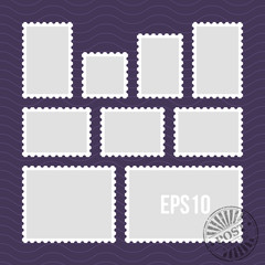 Postage stamps with perforated edge and mail stamp vector template
