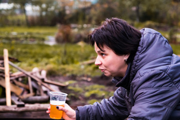 Funny woman outdoors and picnic