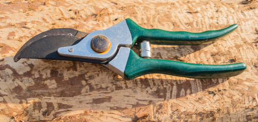 Gartenschere auf Holz