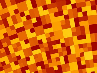 Abstract fractal background in red, orange, yellow and brown, with a curved retro pixel mosaic
