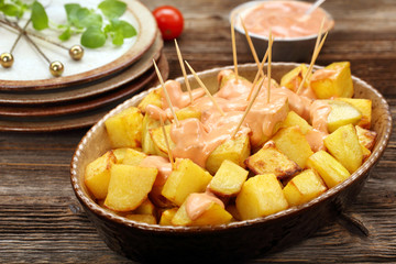 Patatas bravas traditional Spanish potatoes snack tapas