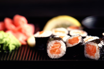 Sushi rolls with salmon