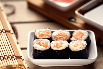 Sushi rolls with salmon