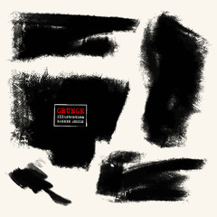 Vector set of black brush strokes.