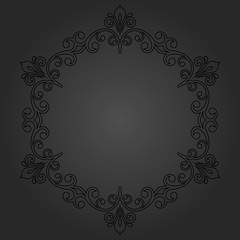 Elegant black round ornament in classic style. Abstract traditional pattern with oriental elements