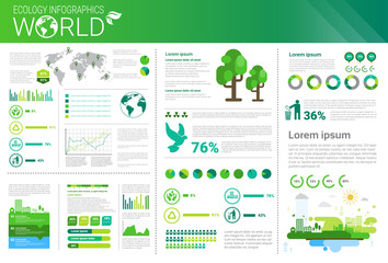 Obraz premium World Environmental Protection Green Energy Ecology Infographics Banner With Copy Space Vector Illustration