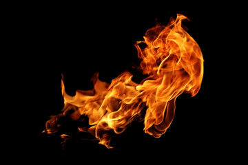 Abstract blurred fire flames isolated on black background