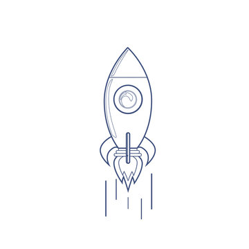 Flying Rocket Business Startup Concept Banner With Copy Space Vector Illustration
