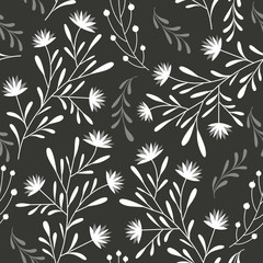 seamless pattern, flowers in black-and-white
