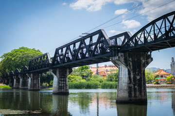 Fototapeta na wymiar river kwai bridge on the river line railway world war 2 kanchanaburi Thailand