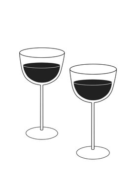 Cartoon tall wine glasses on the white background. Cartoon raster wineglasses 