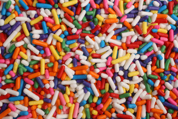 Assorted colored sprinkles, for backgrounds or textures