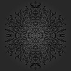 Round snowflake. Abstract winter round dark ornament