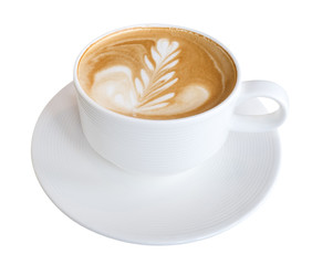 Hot coffee latte art isolated on white background, clipping path included