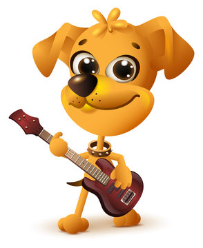 Yellow dog playing guitar