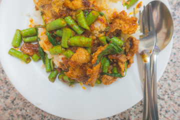 Fried pork curry, Stir fried pork and red curry paste with sunny side up egg