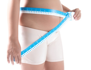 Pregnant woman measuring her belly