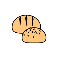 Bread, two rolls, puff. Bakery products. Vector linear