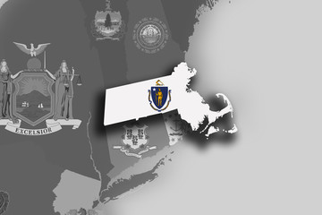 Massachusetts map and flag