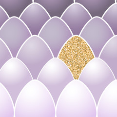 happy easter card with colorful eggs and gold glitter texture. egg hunt symbol