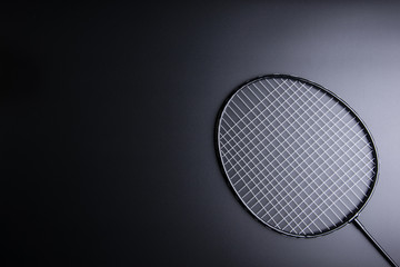 Badminton racket on black background.Sport concept, Copy space image for your text.