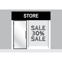 Shop front or store  view with sale sign vector illustration.