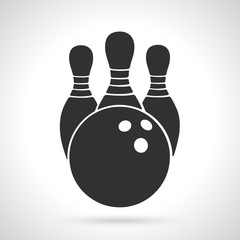 Vector illustration. Silhouette of bowling ball and pins. Sports equipment. Patterns elements for greeting cards, wallpapers