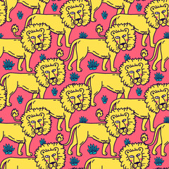 Vector illustration of Lion cartoon set collection