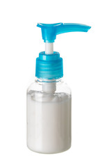 Clear plastic pump bottle for making mock up. Lotion, gel and cream products