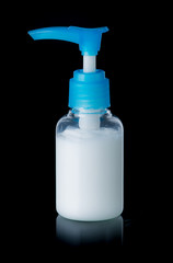 Clear plastic pump bottle for making mock up. Lotion, gel and cream products