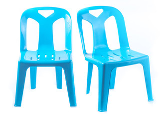 blue plastic chair on a white background