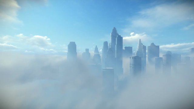 City Skyline Above Clouds, Dolly Camera