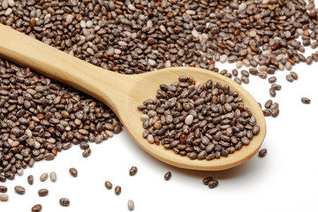 Chia seeds with wooden spoon