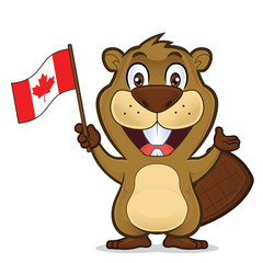 Beaver holding canadian flag