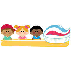 Children holding a toothbrush. Vector illustration