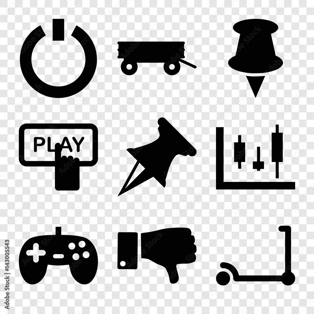Poster set of 9 push filled icons