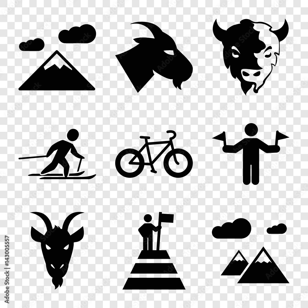 Sticker Set of 9 mountain filled icons