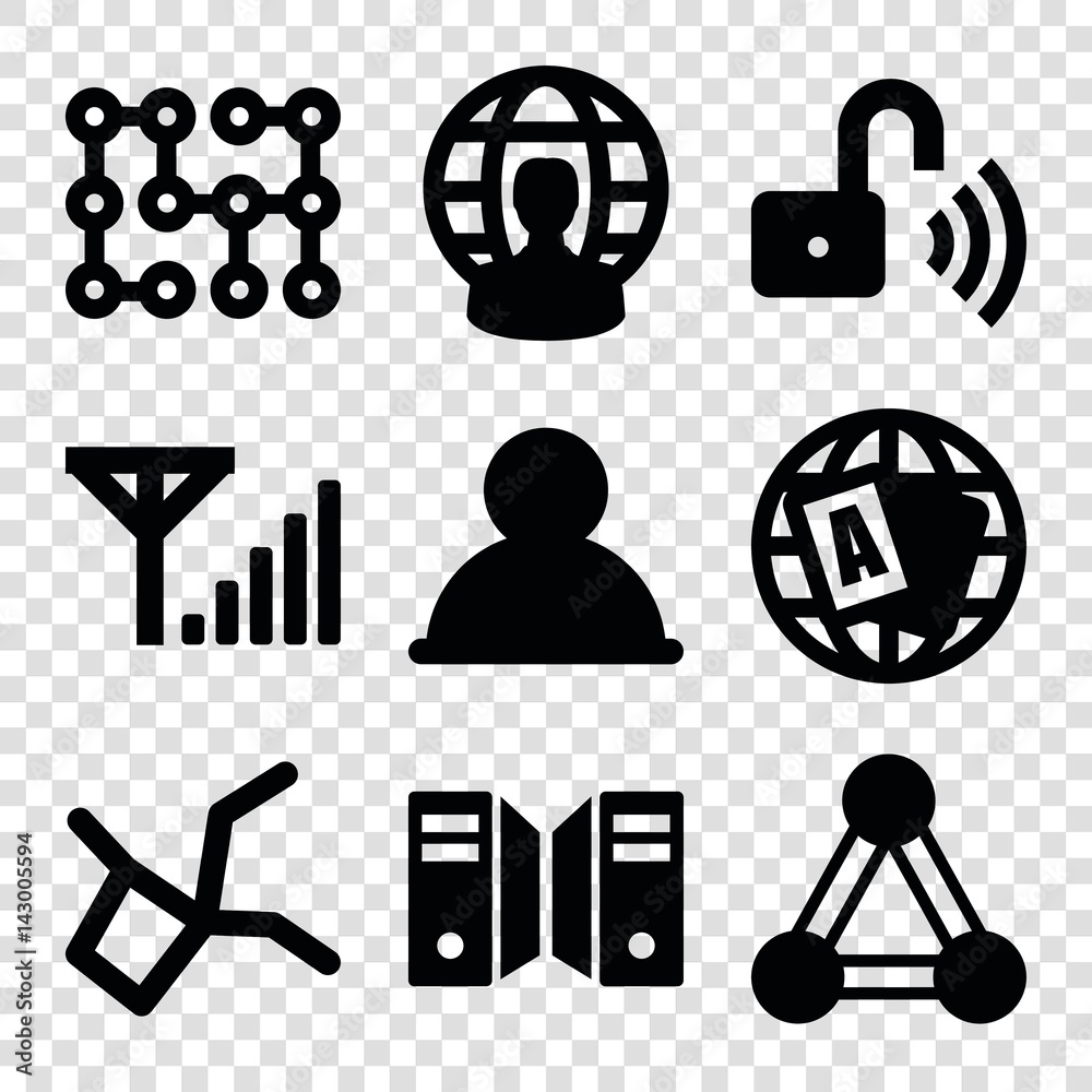 Poster set of 9 network filled icons